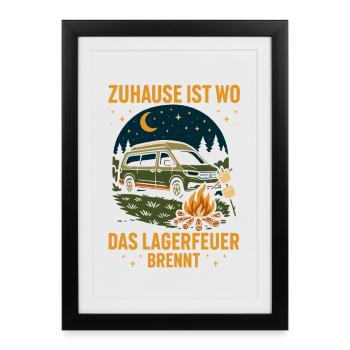 La maison est l’endroit où le feu de camp brûle Camping - Affiche encadrée (27 × 37 cm) - noir - Devant