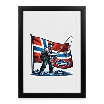 Norway Angler Fishing - Framed poster (27 × 37 cm) - black - Front