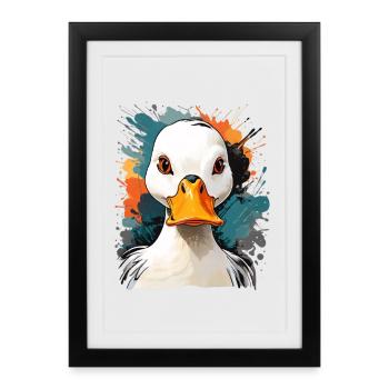 Portrait d’oie expressif avec explosions de couleurs - Affiche encadrée (27 × 37 cm) - noir - Devant
