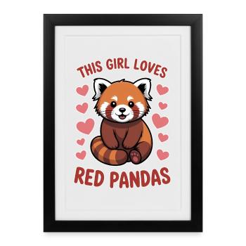 Mignon panda roux avec des motifs de cœur - Affiche encadrée (27 × 37 cm) - noir - Devant
