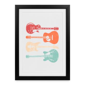 Guitariste acoustique de style rétro cool - Affiche encadrée (27 × 37 cm) - noir - Devant