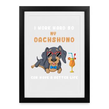 Je travaille dur T-shirt teckel - Affiche encadrée (27 × 37 cm) - noir - Devant