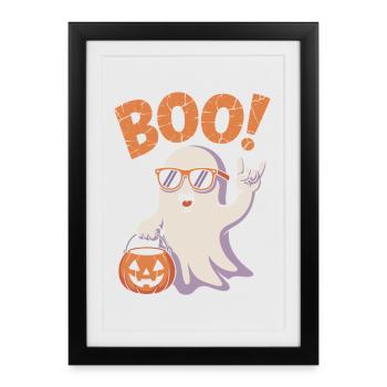 Drôle de fantôme avec citrouille et boo - Affiche encadrée (27 × 37 cm) - noir - Devant