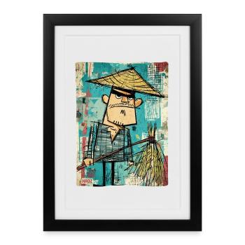 Graffiti Samouraï avec Balai - Affiche encadrée (27 × 37 cm) - noir - Devant