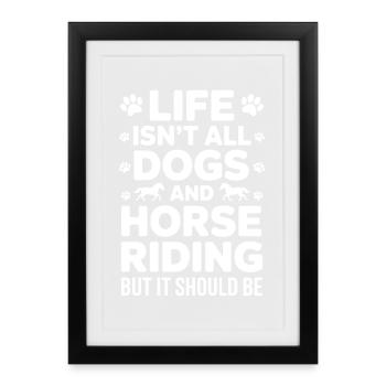 Équitation Dicton Chiens Cavalier Chevaux Cadeau d’équitation - Affiche encadrée (27 × 37 cm) - noir - Devant