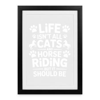 Équitation Dicton Chats Cavalier Chevaux Équitation Cadeau - Affiche encadrée (27 × 37 cm) - noir - Devant