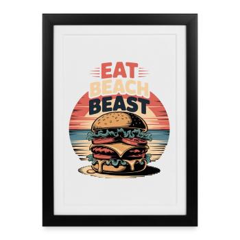 Burger Adventure on the Beach : Eat Beach Beast - Affiche encadrée (27 × 37 cm) - noir - Devant