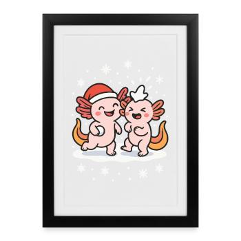 Axolotl Snowball Fight Winter - Framed poster (27 × 37 cm) - black - Front