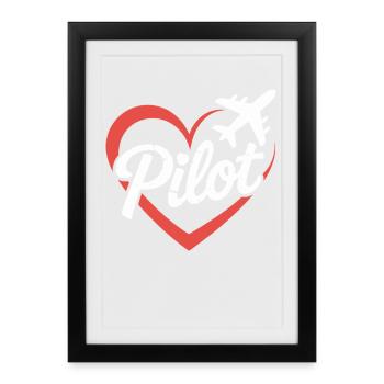 Heart and Airplane Pilot Design - Framed poster (27 × 37 cm) - black - Front