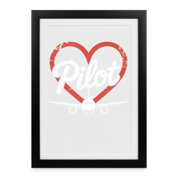 Pilote d’avion Heart - Affiche encadrée (27 × 37 cm) - noir - Devant