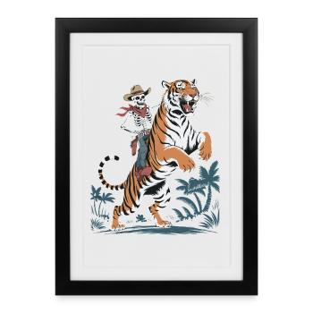Squelette aventureux avec tigre - Affiche encadrée (27 × 37 cm) - noir - Devant