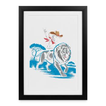 Skeleton on lion in wild west style - Framed poster (27 × 37 cm) - black - Front
