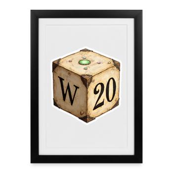 Dés anciens D6 avec D20 – Dessin animé fantastique - Affiche encadrée (27 × 37 cm) - noir - Devant