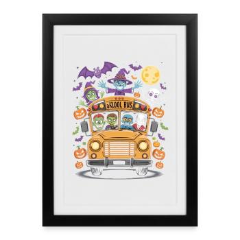 Halloween Sklool Bus Monster Class avec des zombies - Affiche encadrée (27 × 37 cm) - noir - Devant