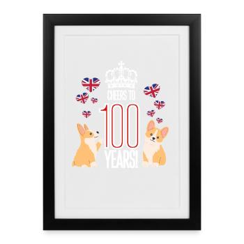 100e anniversaire de la reine en 2026 - Affiche encadrée (27 × 37 cm) - noir - Devant