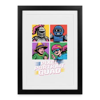 Pixel Portrait Quad Pop Culture Retro Video Game - Framed poster (27 × 37 cm) - black - Front