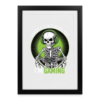 Imprimé squelette gaming humoristique - Affiche encadrée (27 × 37 cm) - noir - Devant