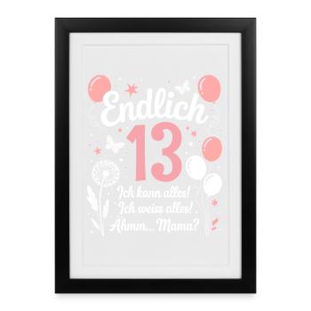 Enfin 13 Anniversaire 13 Ans Cadeau Fille - Affiche encadrée (27 × 37 cm) - noir - Devant