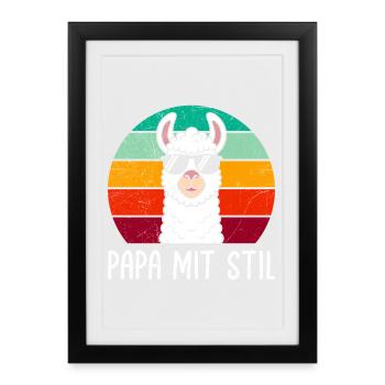 Fathers Retro DAD WITH STYLE Llama Funny - Framed poster (27 × 37 cm) - black - Front