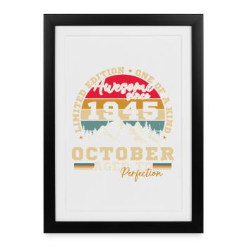 Octobre 1945 Vinatge Retro Cadeau Anniversaire - Affiche encadrée (27 × 37 cm) - noir - Devant