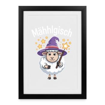 Mähhlgisch Sheep Wizard Witch Wand Stars - Framed poster (27 × 37 cm) - black - Front