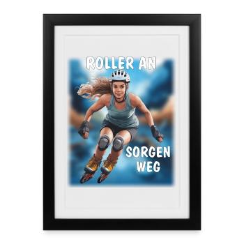 MME ROLLER LOIN DES SOUCIS - Affiche encadrée (27 × 37 cm) - noir - Devant
