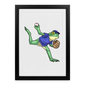 Frog Baseball Gant de baseball - Affiche encadrée (27 × 37 cm) - noir - Devant