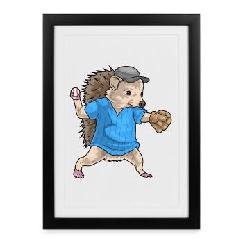 Hérisson Baseball Gant de Baseball - Affiche encadrée (27 × 37 cm) - noir - Devant