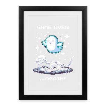 Fin du jeu... Encore | Rétro Dino Pixel Art - Affiche encadrée (27 × 37 cm) - noir - Devant