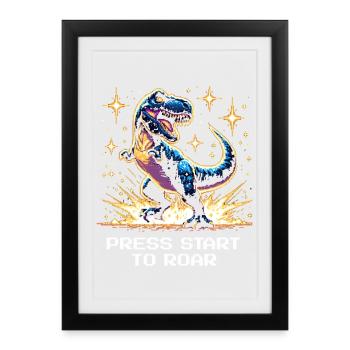 Press start to roar | Dinosaur, Retro - Framed poster (27 × 37 cm) - black - Front