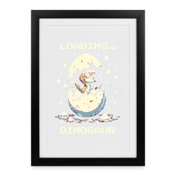 Charges... Dinosaure | Rétro Dino Pixel Art - Affiche encadrée (27 × 37 cm) - noir - Devant