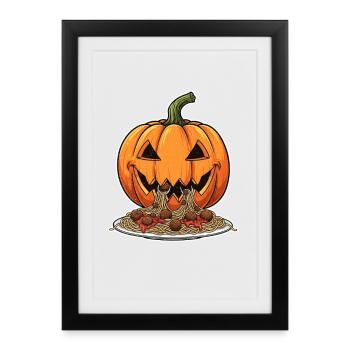Tête de citrouille d’Halloween avec spaghetti - Affiche encadrée (27 × 37 cm) - noir - Devant