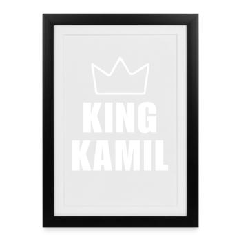 Nom Kamil avec lettre K - Chemise King Crown - Affiche encadrée (27 × 37 cm) - noir - Devant