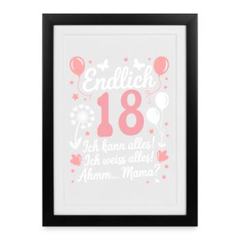 Enfin 18 anniversaire 18 ans cadeau dire - Affiche encadrée (27 × 37 cm) - noir - Devant