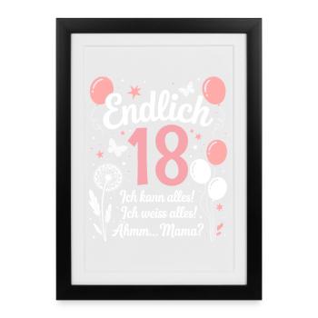 Enfin 18 anniversaire 18 ans cadeau fille - Affiche encadrée (27 × 37 cm) - noir - Devant