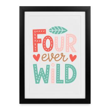 4ème anniversaire quatre Ever Wild Kids 4 cadeau - Affiche encadrée (27 × 37 cm) - noir - Devant