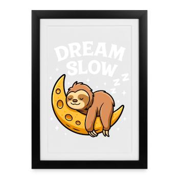 Süßer schlafender Faultier auf Mond - Gerahmtes Poster (27 × 37 cm) - Schwarz - Vorne