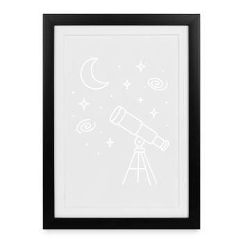 Télescope d’astronomie spatiale Lune étoiles Univers - Affiche encadrée (27 × 37 cm) - noir - Devant