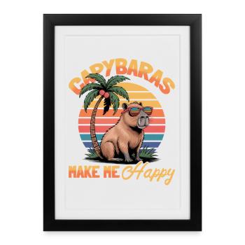 Esthétique amusante Kawaii Capybara - Affiche encadrée (27 × 37 cm) - noir - Devant