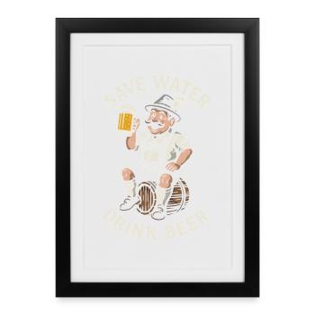 Économiser l’eau boire de la bière - Biertrinker - Spruch - Affiche encadrée (27 × 37 cm) - noir - Devant