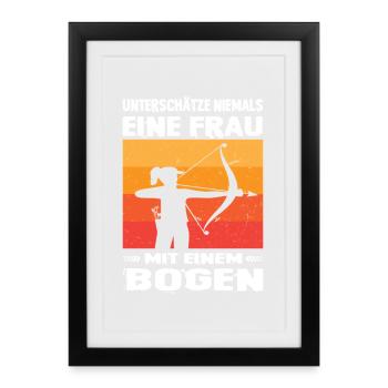Bogenschießen Geschenk Bogenschützin Frauen - Gerahmtes Poster (27 × 37 cm) - Schwarz - Vorne