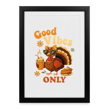 Drinking Coffee Bow Thanksgiving Womens Turkey - Framed poster (27 × 37 cm) - black - Front