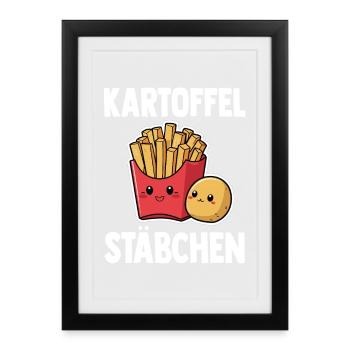 Frites, Bâtonnets de pommes de terre, Cadeau, Restauration rapide - Affiche encadrée (27 × 37 cm) - noir - Devant
