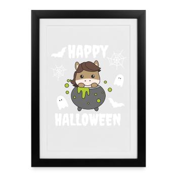 Horse Happy Halloween Witch's Cauldron Bat - Framed poster (27 × 37 cm) - black - Front