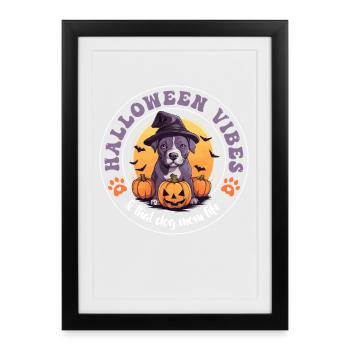 Halloween Sorcière Chapeau Citrouille Chien Américain Staffie - Affiche encadrée (27 × 37 cm) - noir - Devant