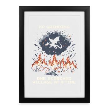 Grinding XP: Burned village by village | Dragon - Framed poster (27 × 37 cm) - black - Front