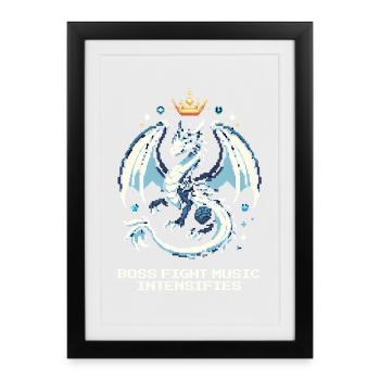 Bosskampf-Musik | Drache Pixel Art - Affiche encadrée (27 × 37 cm) - noir - Devant