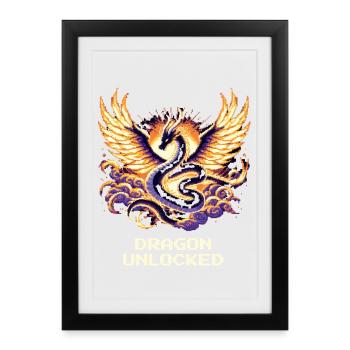 Dragon débloqué | RPG fantastique Pixel Art - Affiche encadrée (27 × 37 cm) - noir - Devant