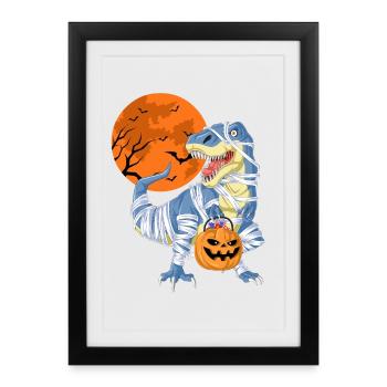 T-Rex Momie Halloween - Affiche encadrée (27 × 37 cm) - noir - Devant