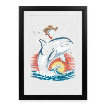 Cow-boy squelette sur la scène des vagues d’orque - Affiche encadrée (27 × 37 cm) - noir - Devant